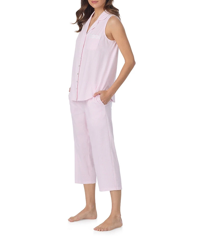 Eileen West Solid Sleeveless Notch Collar jersey Knit Capri Pajama Set