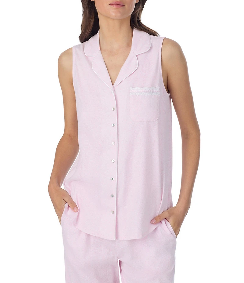 Eileen West Solid Sleeveless Notch Collar jersey Knit Capri Pajama Set
