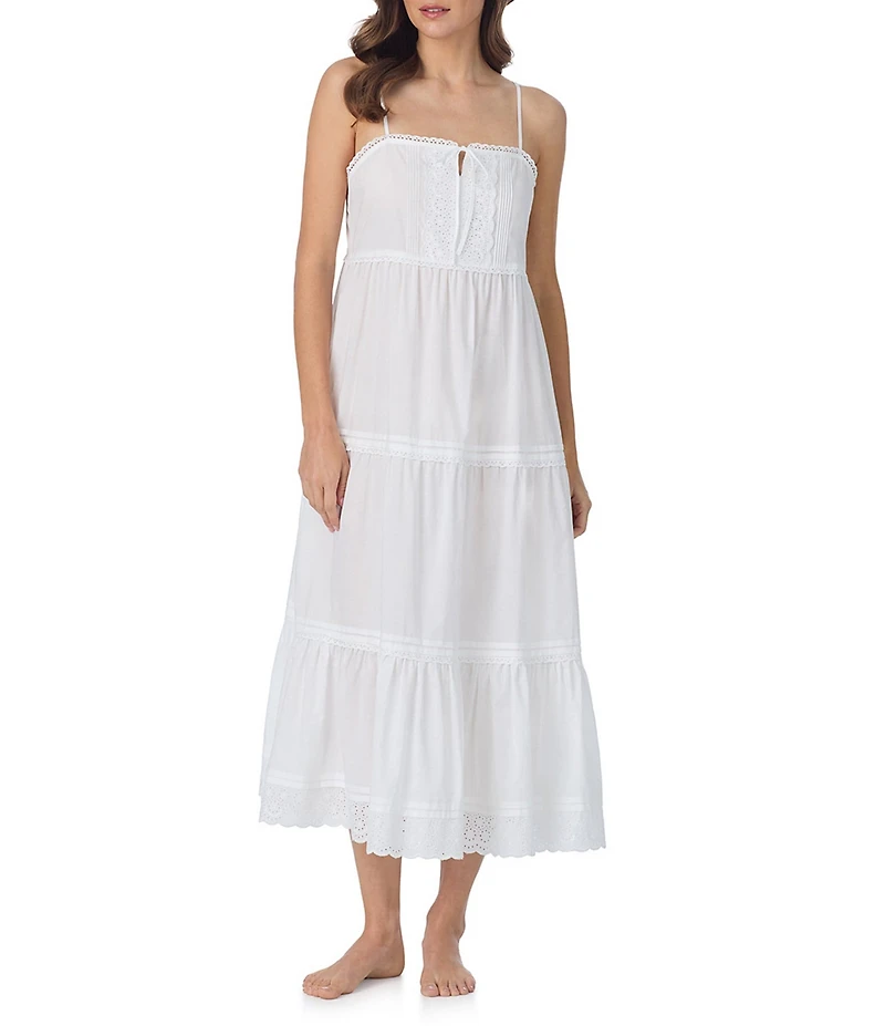 Eileen West Solid Sleeveless Square Neck Woven Lawn Cotton Ballet Nightgown