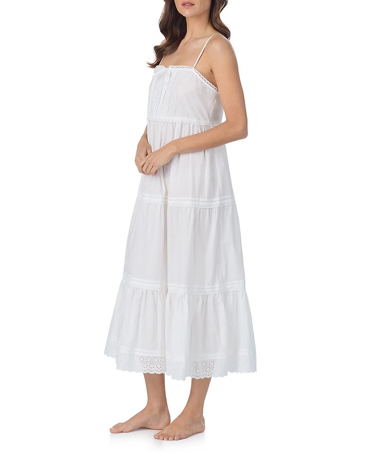 Eileen West Solid Sleeveless Square Neck Woven Lawn Cotton Ballet Nightgown