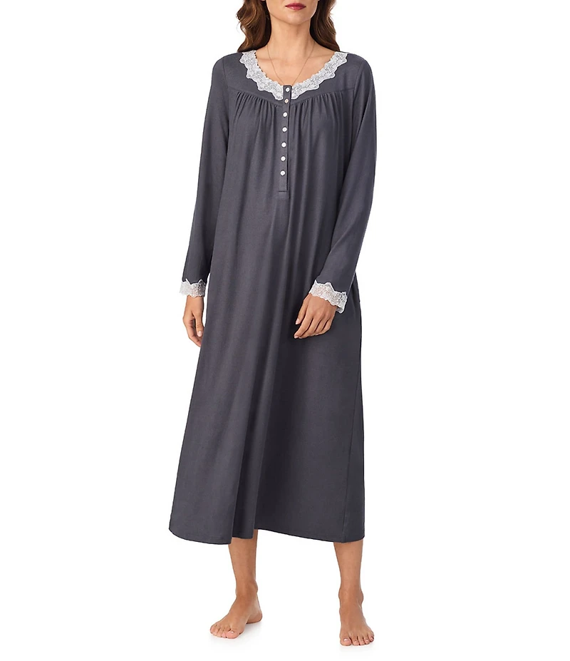 Eileen West Solid Sweater Knit Long Sleeve V-Neck Nightgown