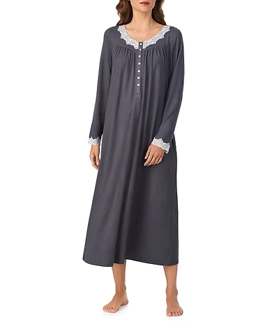 Eileen West Solid Sweater Knit Long Sleeve V-Neck Nightgown