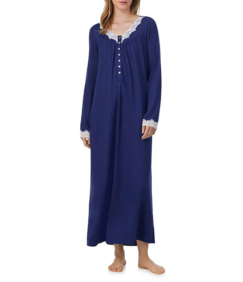 Eileen West Solid Sweater Knit Long Sleeve V-Neck Nightgown