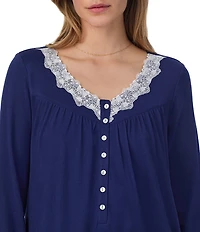 Eileen West Solid Sweater Knit Long Sleeve V-Neck Nightgown