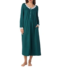 Eileen West Solid Sweater Knit Long Sleeve V-Neck Nightgown