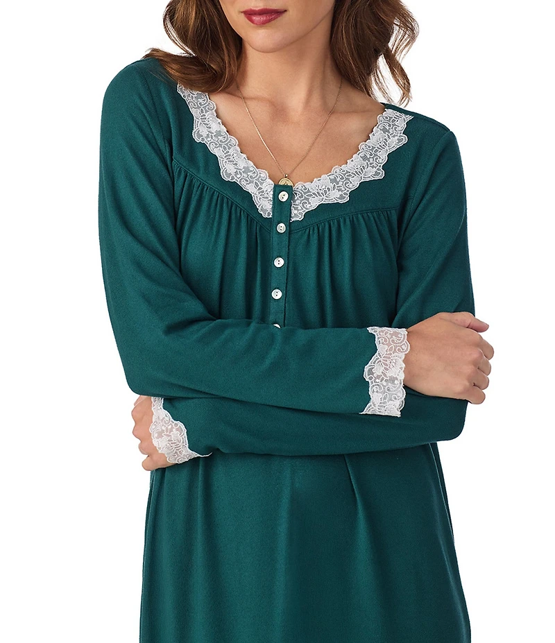 Eileen West Solid Sweater Knit Long Sleeve V-Neck Nightgown