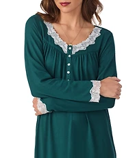 Eileen West Solid Sweater Knit Long Sleeve V-Neck Nightgown