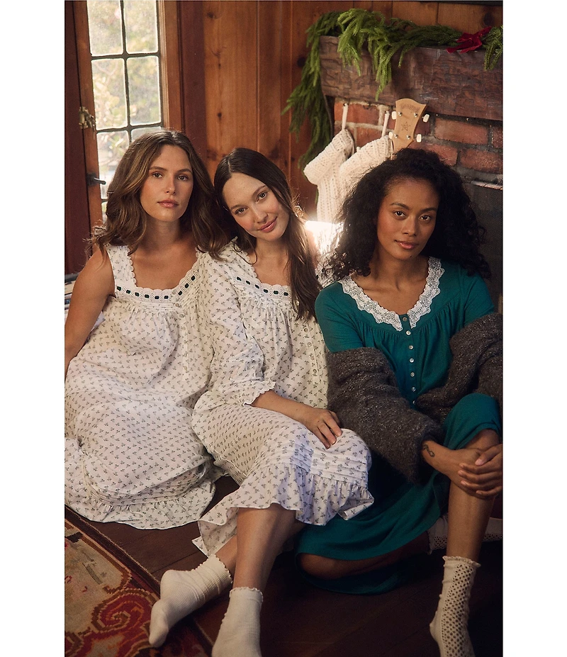 Eileen West Solid Sweater Knit Long Sleeve V-Neck Nightgown