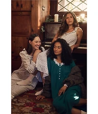 Eileen West Solid Sweater Knit Long Sleeve V-Neck Nightgown