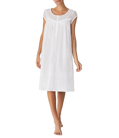 Eileen West Solid Woven Cap Sleeve Scoop Neck Waltz Nightgown
