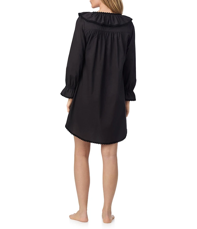 Eileen West Solid Woven Ruffled Ribbon V-Neck Long Sleeve Sleepshirt