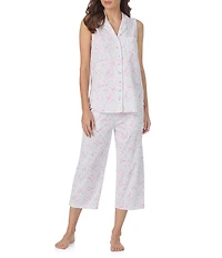 Eileen West Strawberry Novelty Print Sleeveless Notch Collar Jersey Knit Capri Pajama Set