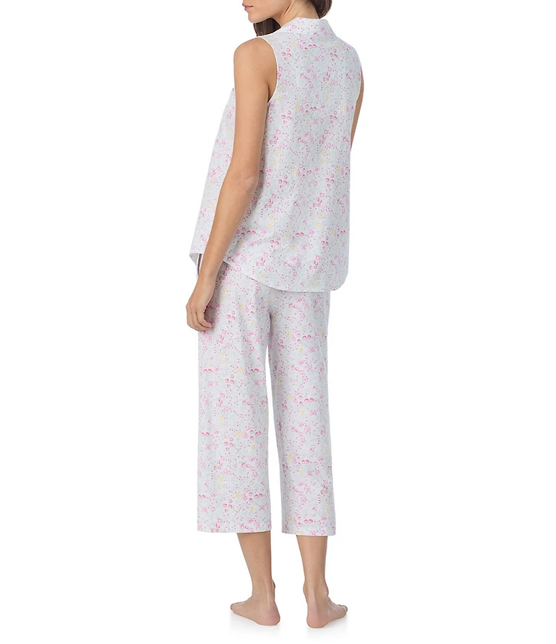 Eileen West Strawberry Novelty Print Sleeveless Notch Collar Jersey Knit Capri Pajama Set