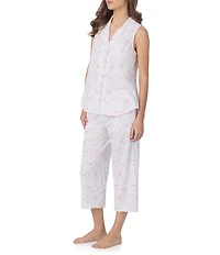 Eileen West Strawberry Novelty Print Sleeveless Notch Collar Jersey Knit Capri Pajama Set