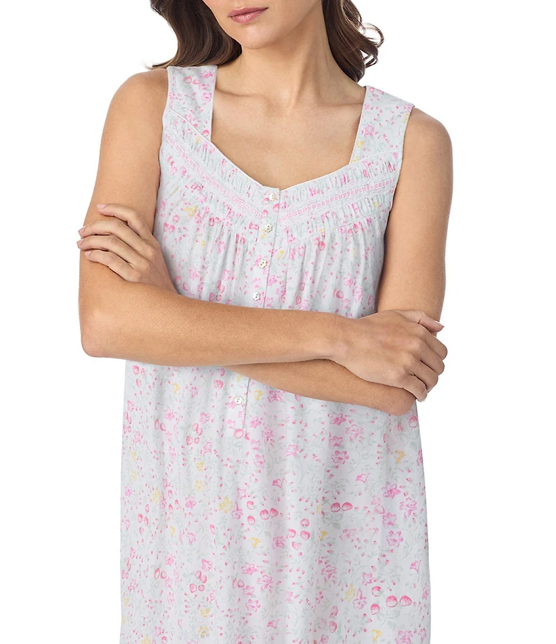 Eileen West Strawberry Novelty Print Sleeveless Sweetheart Neck Jersey Knit Cotton Ballet Nightgown