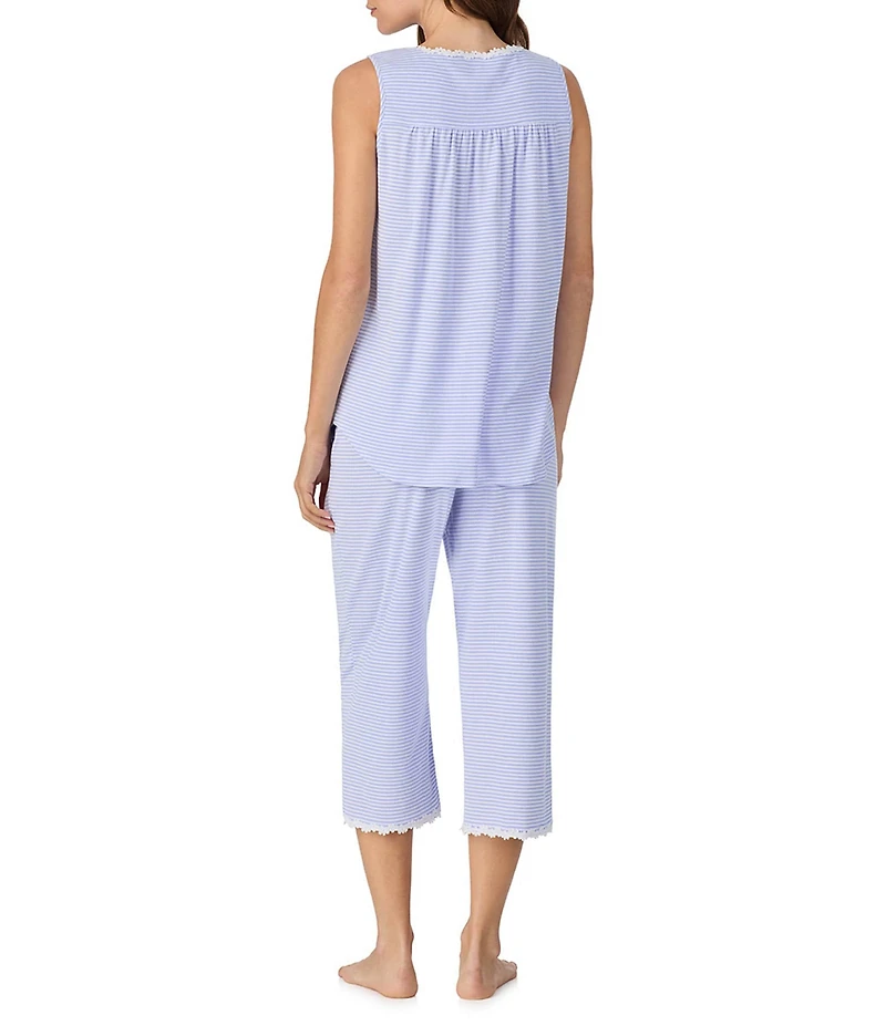 Eileen West Stripe Print Sleeveless Square Neck Knit Capri Pajama Set