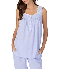 Eileen West Stripe Print Sleeveless Square Neck Knit Capri Pajama Set