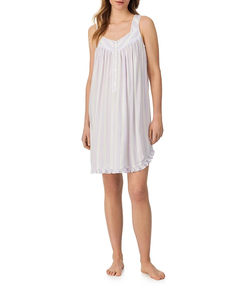 Eileen West Stripe Print Sleeveless Sweetheart Neck Woven Chemise