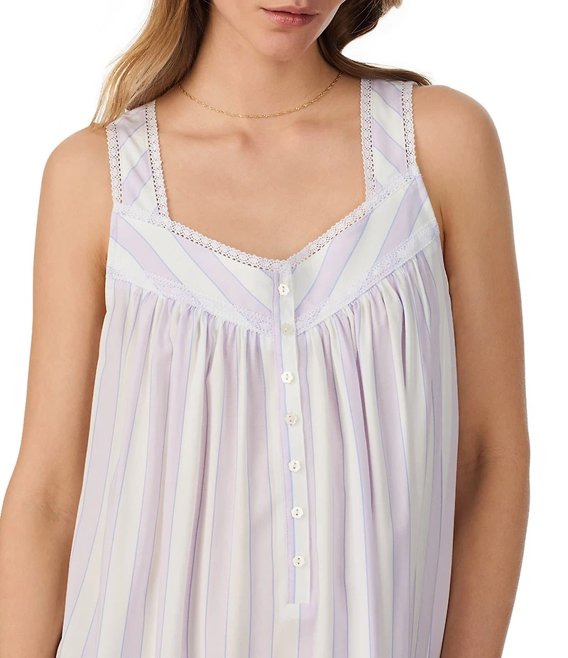 Eileen West Stripe Print Sleeveless Sweetheart Neck Woven Chemise