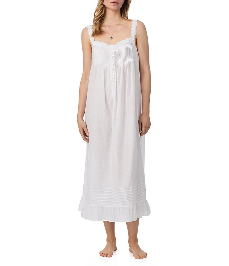 Eileen West Stripe Swiss Dot Sleeveless Sweetheart Neck Woven Ballet Nightgown