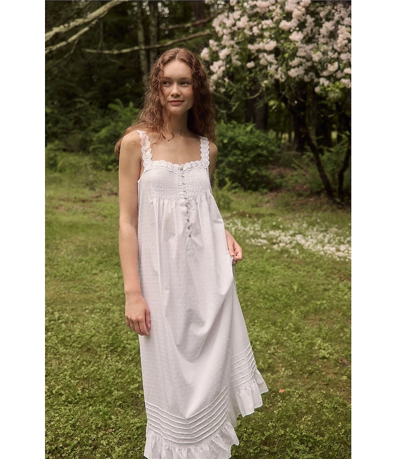 Eileen West Stripe Swiss Dot Sleeveless Sweetheart Neck Woven Ballet Nightgown