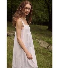 Eileen West Stripe Swiss Dot Sleeveless Sweetheart Neck Woven Ballet Nightgown