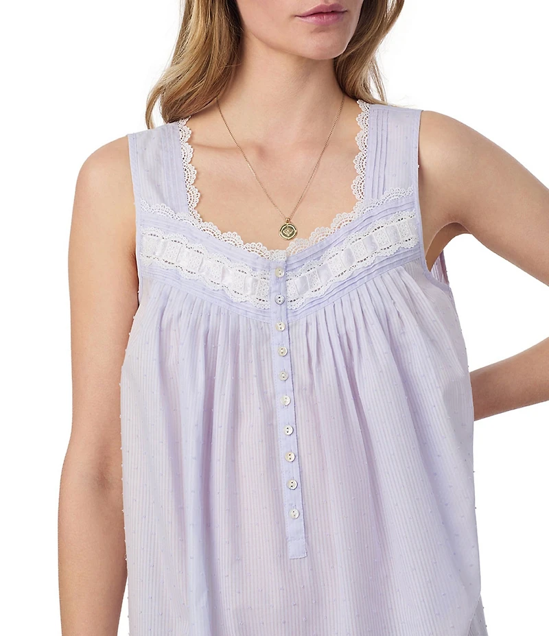 Eileen West Stripe Swiss Dot Sleeveless Sweetheart Neck Woven Chemise