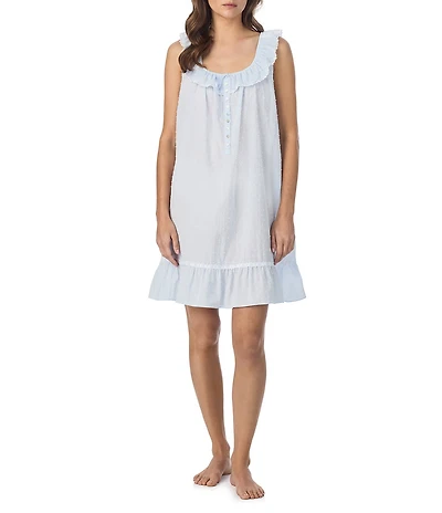 Eileen West Swiss Dot Sleeveless Ruffled Scoop Neck Woven Chemise