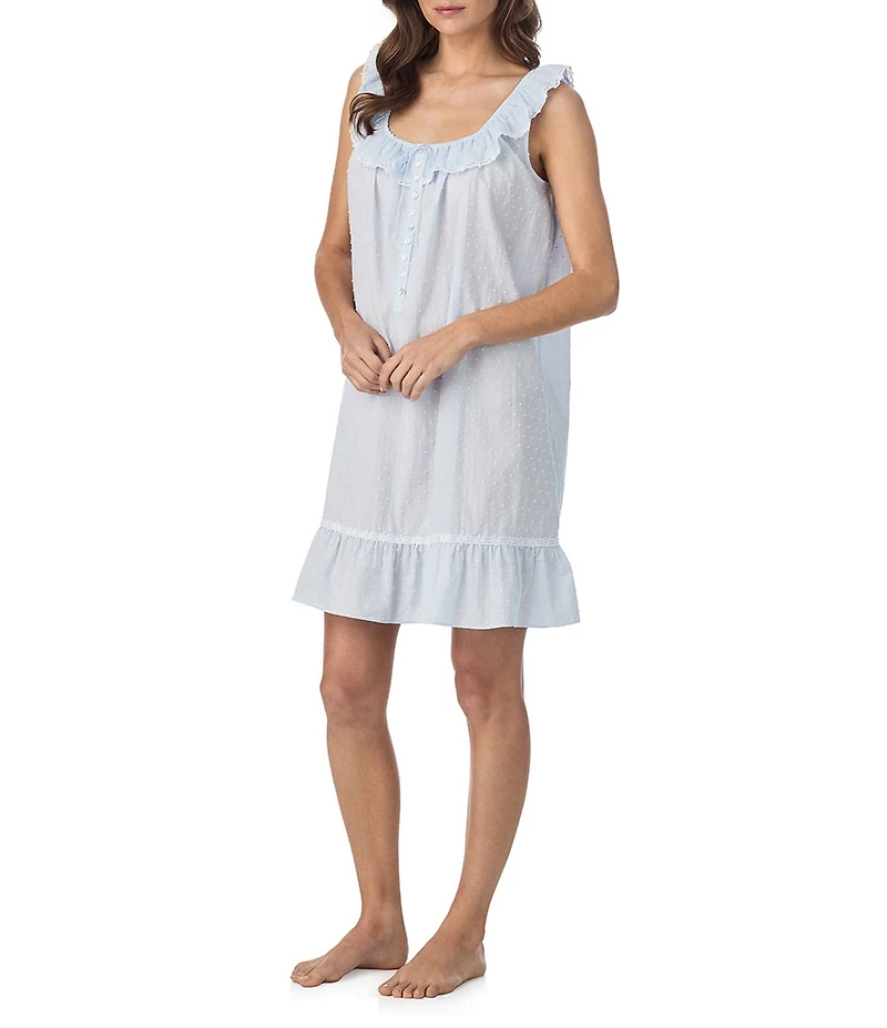 Eileen West Swiss Dot Sleeveless Ruffled Scoop Neck Woven Chemise