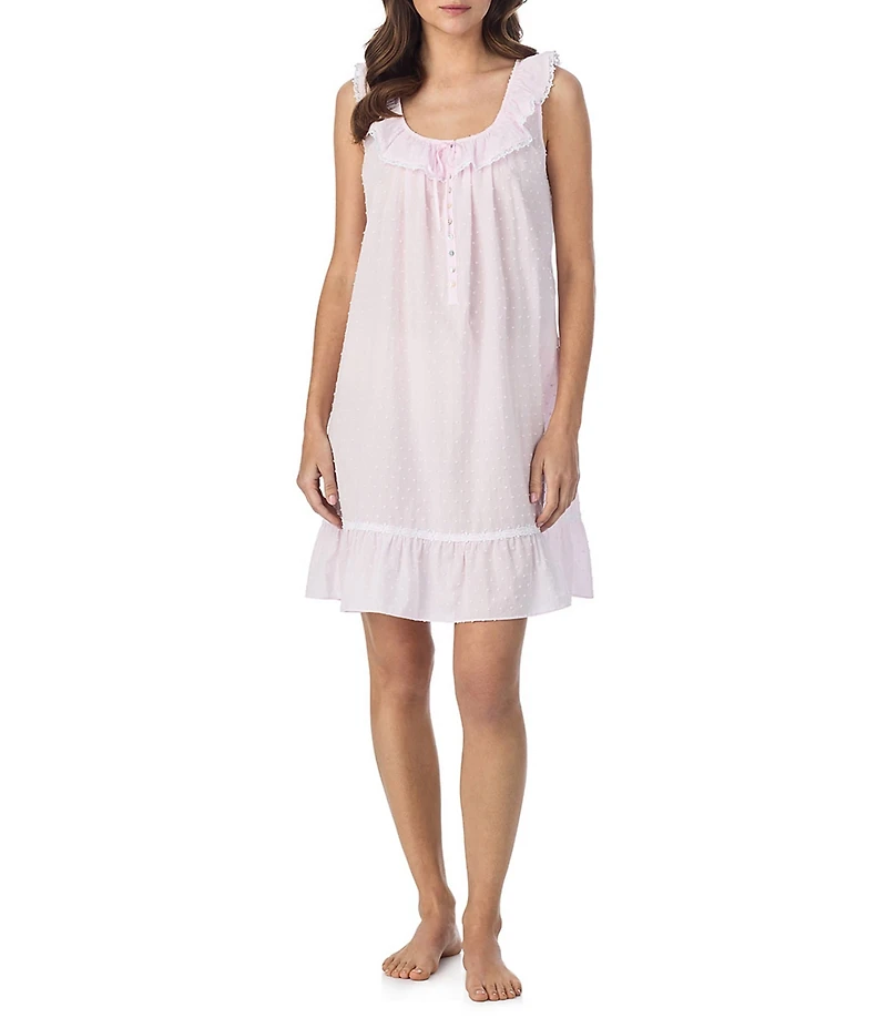 Eileen West Swiss Dot Sleeveless Ruffled Scoop Neck Woven Chemise