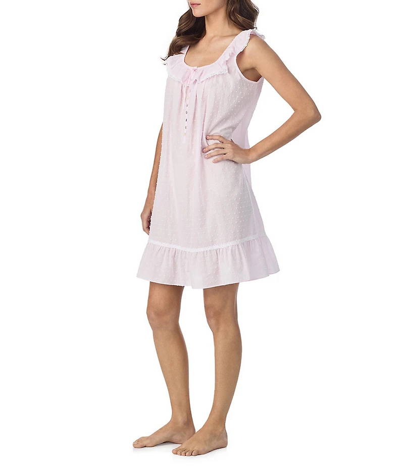 Eileen West Swiss Dot Sleeveless Ruffled Scoop Neck Woven Chemise