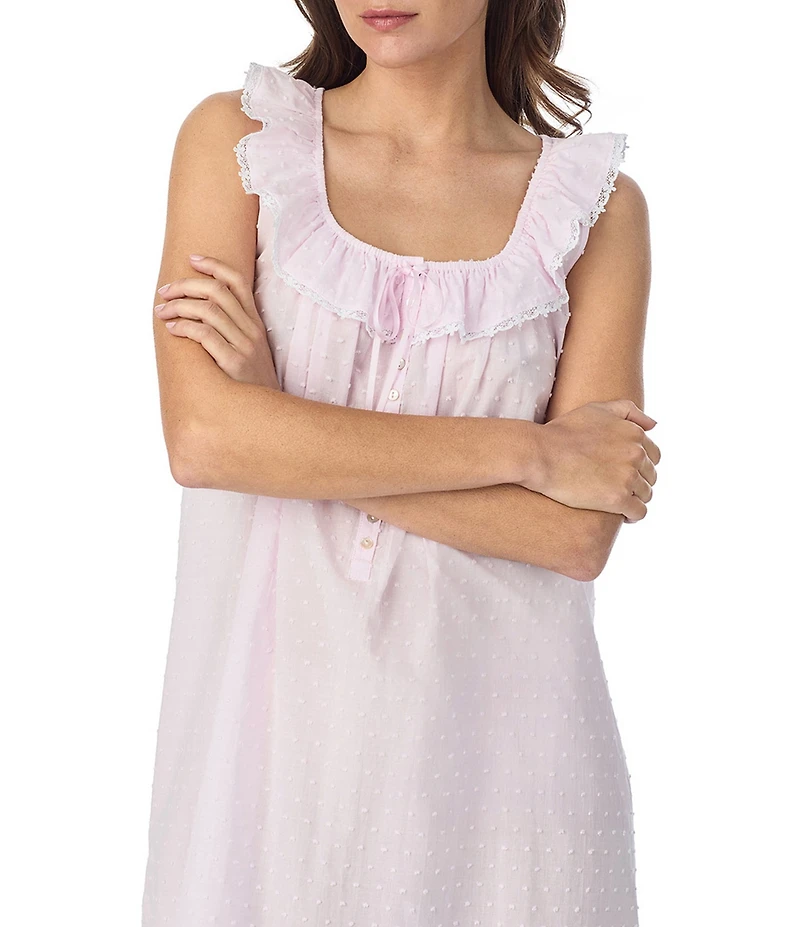 Eileen West Swiss Dot Sleeveless Ruffled Scoop Neck Woven Chemise