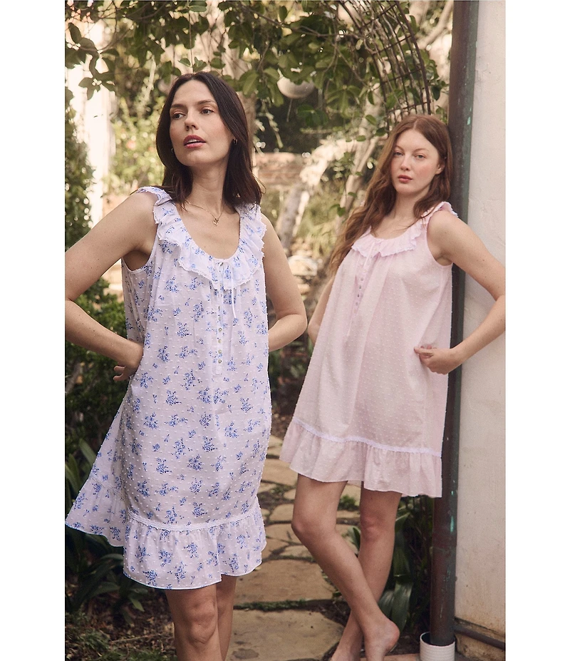 Eileen West Swiss Dot Sleeveless Ruffled Scoop Neck Woven Chemise