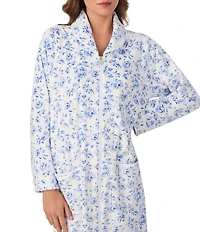 Eileen West Velour Full Zip Long Cozy Caftan Floral Print Robe
