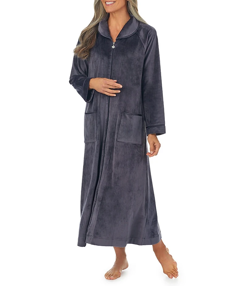 Cozy Velour Long Sleeve Zip-Front Robe