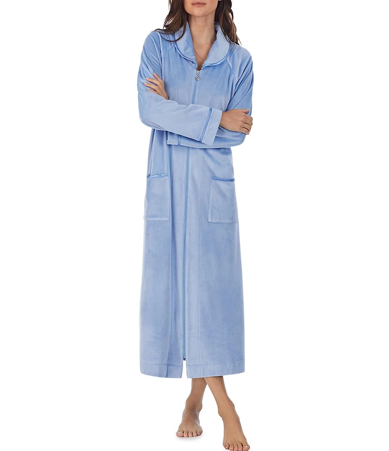 Cozy Velour Long Sleeve Zip-Front Robe