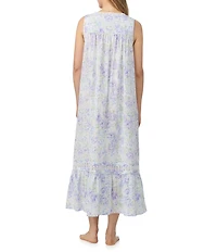 Eileen West Watercolor Floral Woven Sleeveless Sweetheart Neck Partial Button-Front Ballet Nightgown
