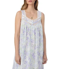 Eileen West Watercolor Floral Woven Sleeveless Sweetheart Neck Partial Button-Front Ballet Nightgown
