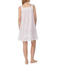Eileen West Woven Floral Print Sleeveless Sweetheart Neck Partial Button Front Chemise