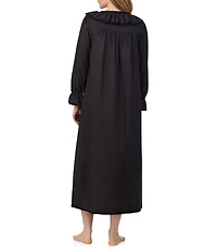 Eileen West Woven Ruffled Ribbon V-Neck Long Sleeve Ballet Nightgown