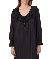 Eileen West Woven Ruffled Ribbon V-Neck Long Sleeve Ballet Nightgown