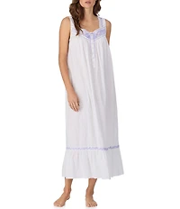 Eileen West Woven Sleeveless Sweetheart Neck Floral Embroidery Ruffled Hem Ballet Nightgown