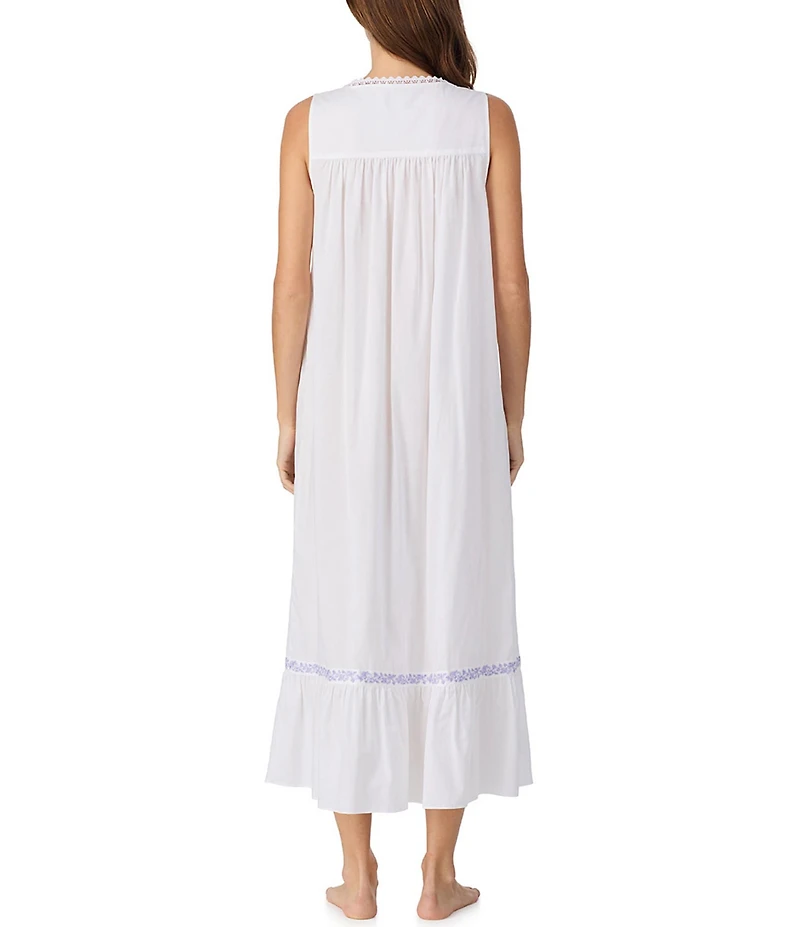 Eileen West Woven Sleeveless Sweetheart Neck Floral Embroidery Ruffled Hem Ballet Nightgown