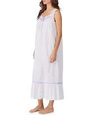 Eileen West Woven Sleeveless Sweetheart Neck Floral Embroidery Ruffled Hem Ballet Nightgown