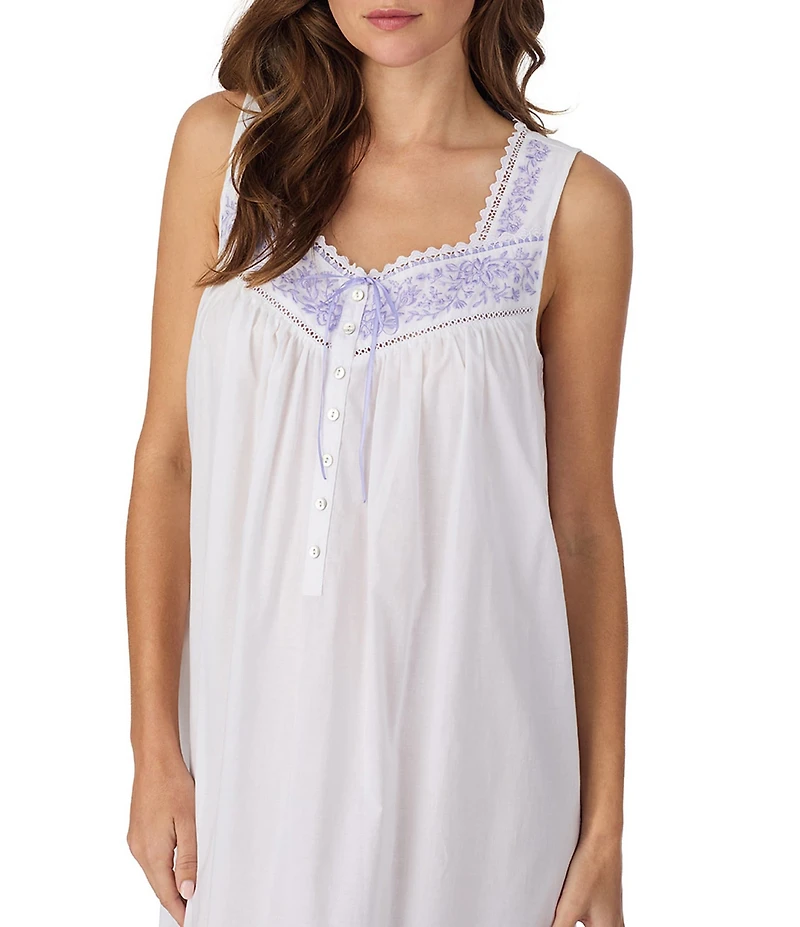 Eileen West Woven Sleeveless Sweetheart Neck Floral Embroidery Ruffled Hem Ballet Nightgown