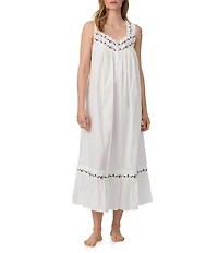 Eileen West Woven Sleeveless Sweetheart Neck Floral Embroidery Ruffled Hem Ballet Nightgown