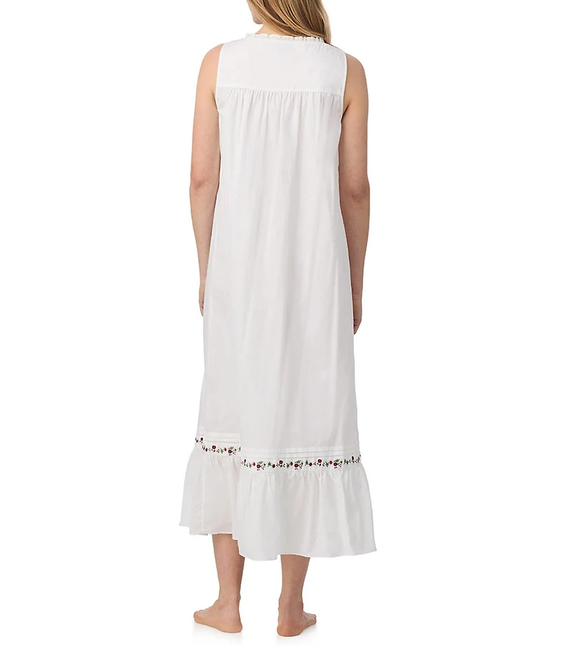 Eileen West Woven Sleeveless Sweetheart Neck Floral Embroidery Ruffled Hem Ballet Nightgown