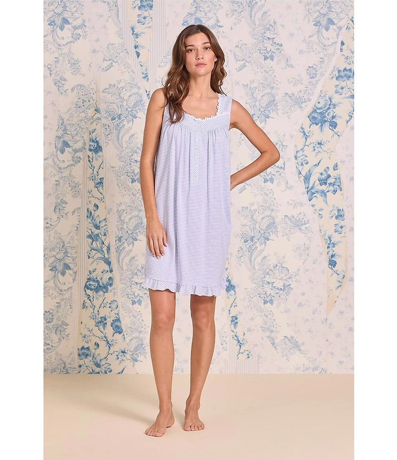 Eileen West Yarn Dyed Striped Print Sweetheart Neck Sleeveless Short Knit Chemise