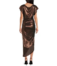 ELAN Boat Neck Cap Sleeve Side Slit Ruched Midi Dress