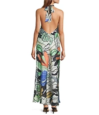ELAN Botanical Print Ring Halter Neck A-Line Maxi Dress